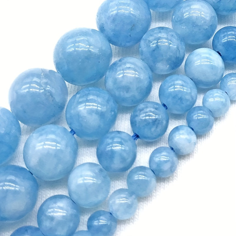 خرز دائري فضفاض من حجر العقيق الأزرق مقاس 4-12 مم لصنع أساور أنيقة خاصة بنفسك وقلادات وقلادات أذن نسائية مصنوعة يدويًا وخيط لصنع المجوهرات ولوازم الحرف اليدوية