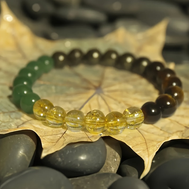 Wealth bracelet handmade by artisans, 8mm natural tiger eye stone, green aventurine, pyrite, citrine bracelet for women and men fashion jewelry accessories gift for friends encouragement