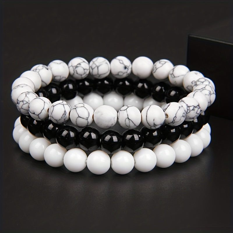 3pcs 8mm Natural Stone Beads Men's & Women's Bracelet: Rose Quartz & Agate Combination