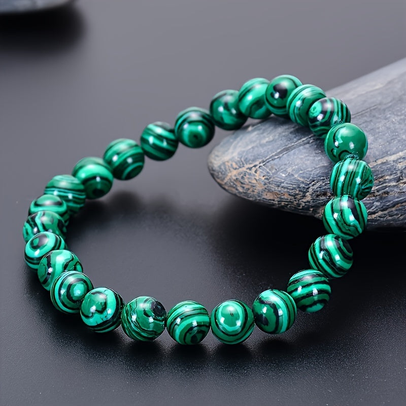 1pc 8mm Malachite Bracelet, Natural Stone Beads Bracelet For Women&Men, Father's Day Gift