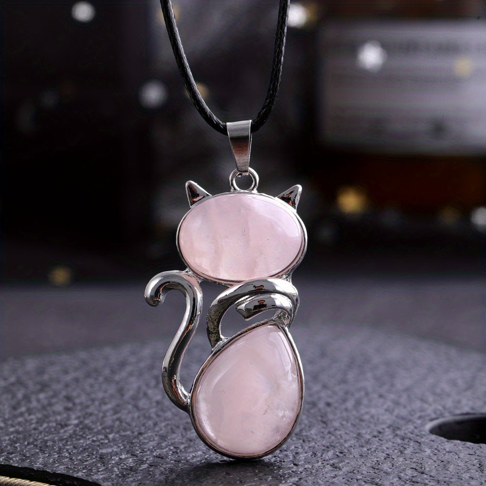 1pc Exquisite Artificial Crystal Stone Cat-Shaped Pendant Necklace, Fashion Jewelry Chain Accessory
