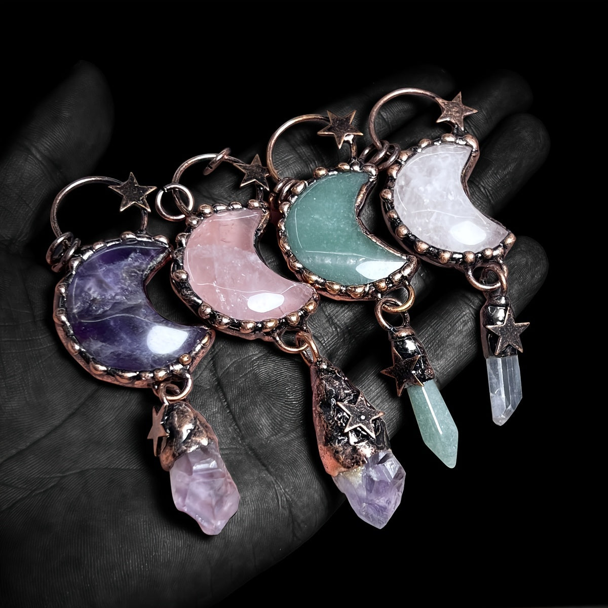 Star Shape Pattern Natural Crystal Stone Pendant Bead For DIY Jewelry Making Halloween Decoration