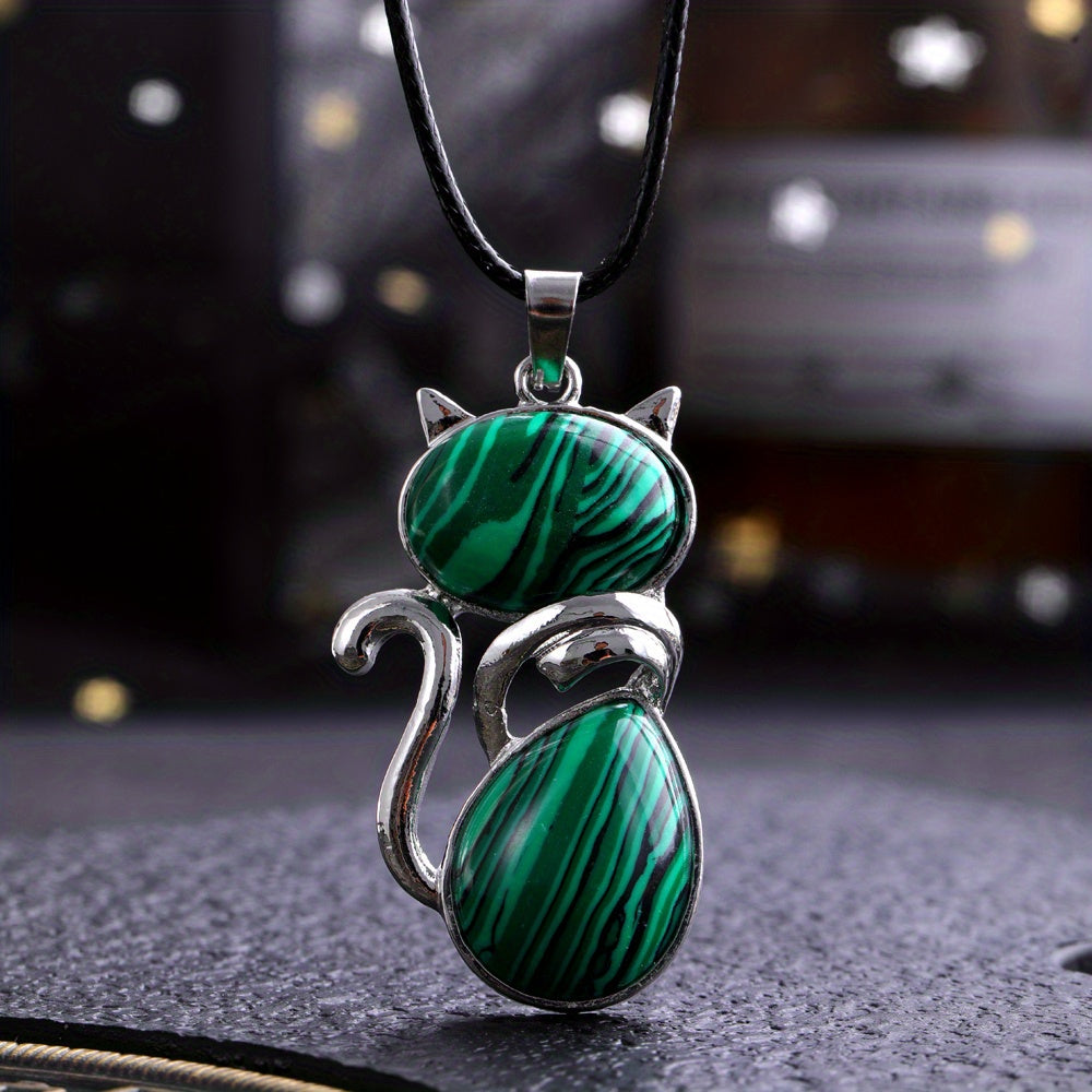 1pc Exquisite Artificial Crystal Stone Cat-Shaped Pendant Necklace, Fashion Jewelry Chain Accessory