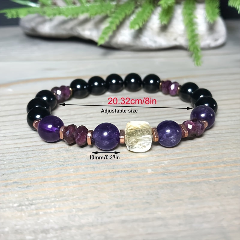 Attract Money Citrine Empathy Protection Bracelet Garnet Black Tourmaline Amethyst Bracelet Successful Healing Relief Stress Jewelry Gift
