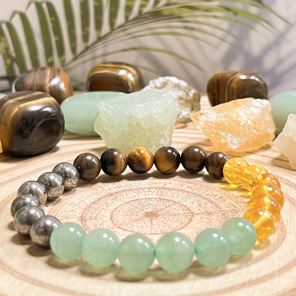 Wealth bracelet handmade by artisans, 8mm natural tiger eye stone, green aventurine, pyrite, citrine bracelet for women and men fashion jewelry accessories gift for friends encouragement