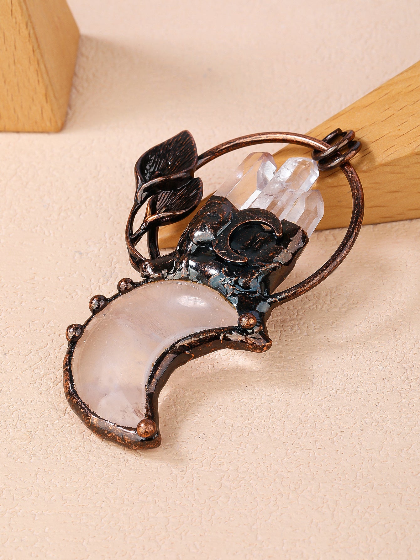 Moon Plant Shape Pendant White Natural Crystal Stone Loose Bead For DIY Jewelry Making Accessories