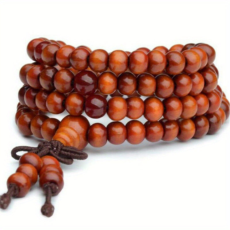 1/2pcs 108 Beads 8mm/0.31'' Sandalwood Buddhist Wood Prayer Beaded Knot Black Ebony Bracelets Bangles For Men, Father's Day Gift