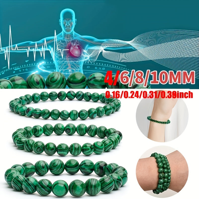 1pc Malachite Bracelet, 4/6/8/10mm Natural Stone Beads Bracelet, Father's Day Gift
