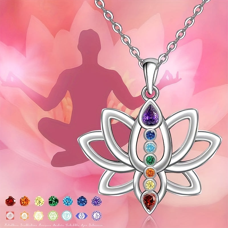 Elegant 7 Chakra Necklace Lotus Pendant Yoga Chakra Healing Stone Bar Necklace Female Balance Banquet Jewelry Couples Holiday Party Anniversary Gift