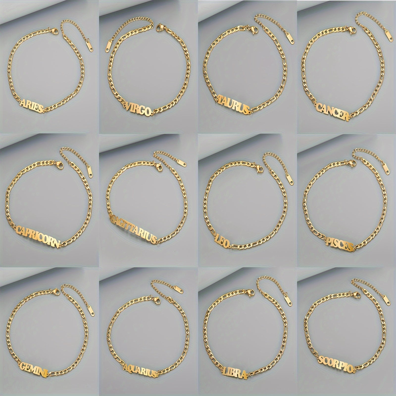 Twelve Zodiac Constellations Delicate Chain Anklet - Stainless Steel Hypoallergenic Ankle Bracelet with Personalized Birthday Zodiac Sign Meaning - Unique Gift for Her or Him