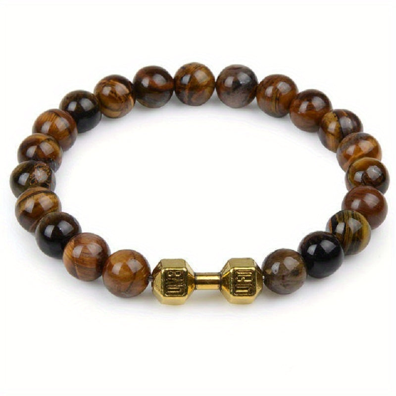1pc High-Quality 8mm Natural Tiger Stone Beaded Unisex Sports Bracelet - Strong and Elegant Jewelry Gift for Men and Women