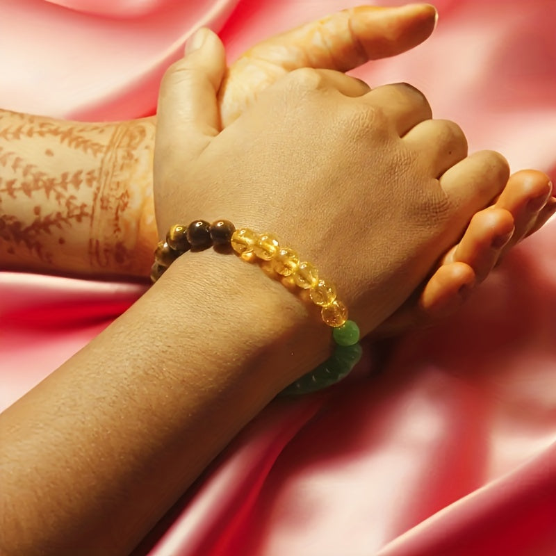 Wealth bracelet handmade by artisans, 8mm natural tiger eye stone, green aventurine, pyrite, citrine bracelet for women and men fashion jewelry accessories gift for friends encouragement