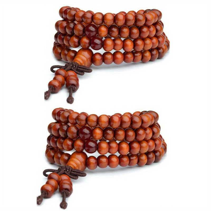 1/2pcs 108 Beads 8mm/0.31'' Sandalwood Buddhist Wood Prayer Beaded Knot Black Ebony Bracelets Bangles For Men, Father's Day Gift
