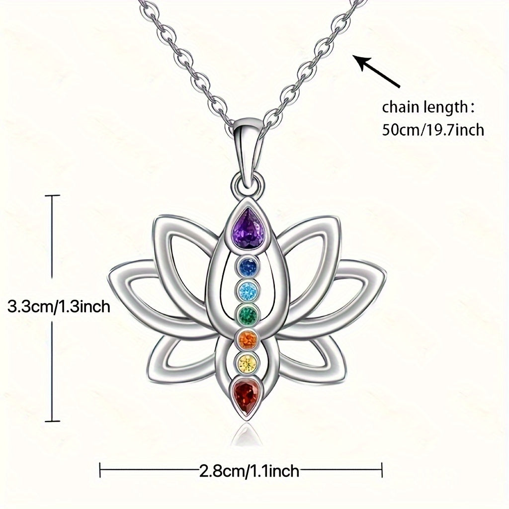 Elegant 7 Chakra Necklace Lotus Pendant Yoga Chakra Healing Stone Bar Necklace Female Balance Banquet Jewelry Couples Holiday Party Anniversary Gift