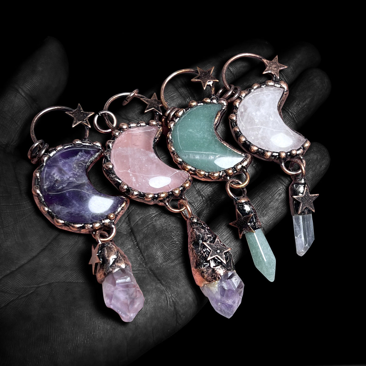 Star Shape Pattern Natural Crystal Stone Pendant Bead For DIY Jewelry Making Halloween Decoration