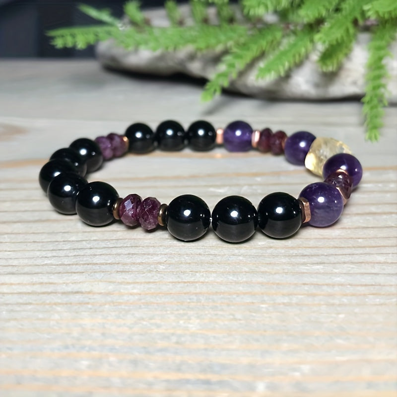 Attract Money Citrine Empathy Protection Bracelet Garnet Black Tourmaline Amethyst Bracelet Successful Healing Relief Stress Jewelry Gift