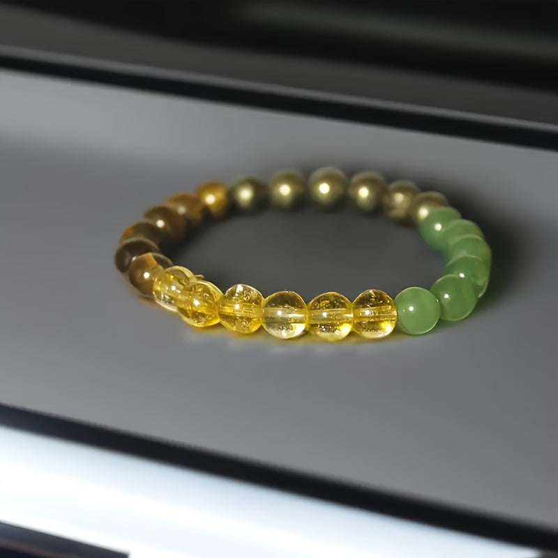 Wealth bracelet handmade by artisans, 8mm natural tiger eye stone, green aventurine, pyrite, citrine bracelet for women and men fashion jewelry accessories gift for friends encouragement