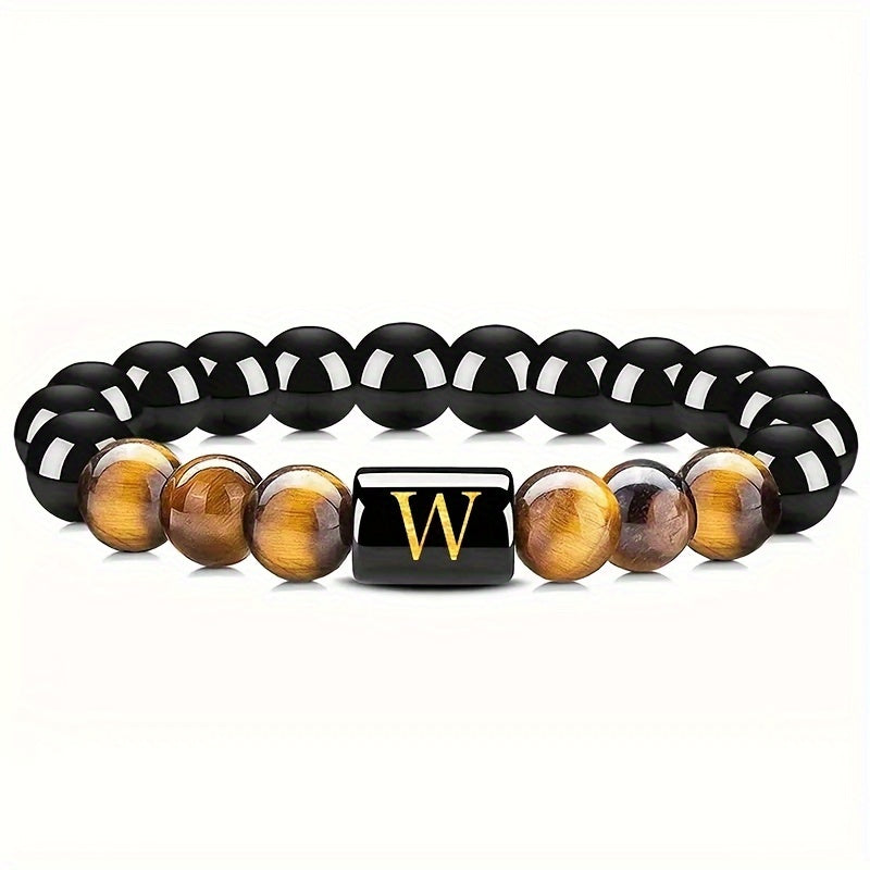 1pc Men's Tiger Eye Stretch Bracelet, Natural Stone Cuff Bracelet for Men & Women, Couple Bracelets, Father's Day Gift
