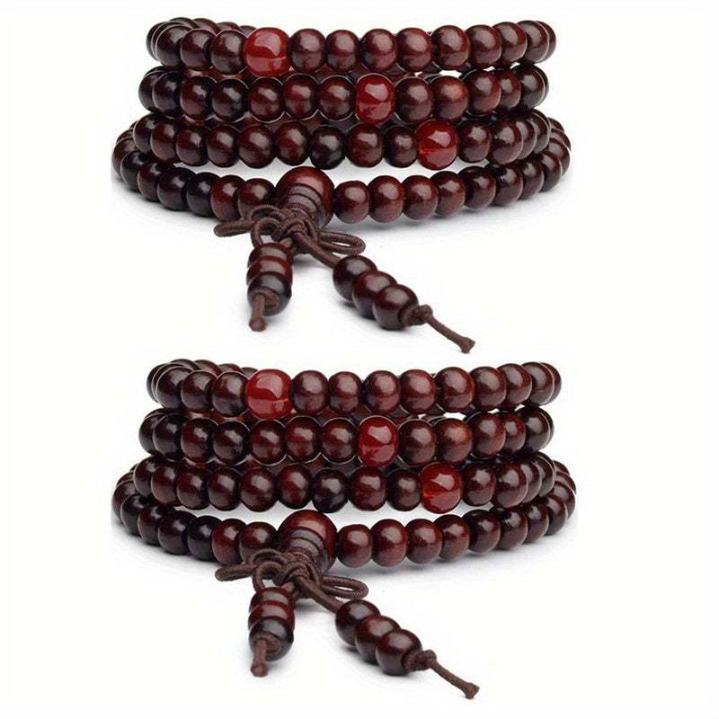 1/2pcs 108 Beads 8mm/0.31'' Sandalwood Buddhist Wood Prayer Beaded Knot Black Ebony Bracelets Bangles For Men, Father's Day Gift