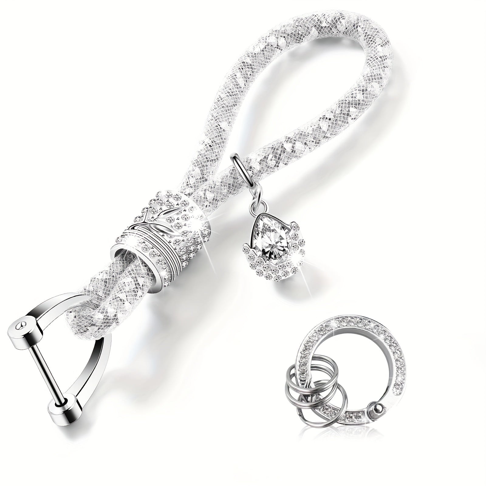 1pc Crystal Bling Car Keychain For Women, Glitter Rhinestone Keychain Ring Strap Keychain Accessories Car Key Decorations, Ideal Choice For Gifts