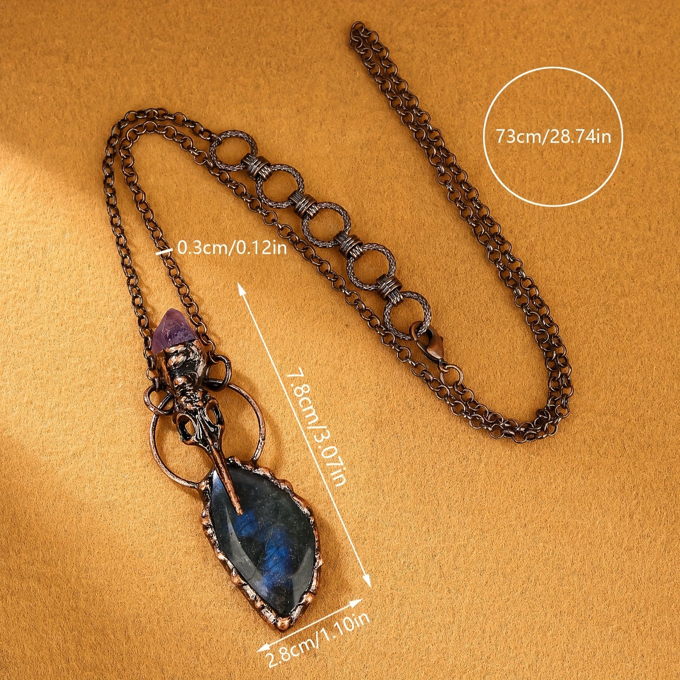 Natural Labradorite & Crow's Head Amethyst Raw Stone Pendant Necklace For Ladies Party Gifts