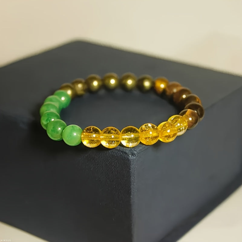 Wealth bracelet handmade by artisans, 8mm natural tiger eye stone, green aventurine, pyrite, citrine bracelet for women and men fashion jewelry accessories gift for friends encouragement