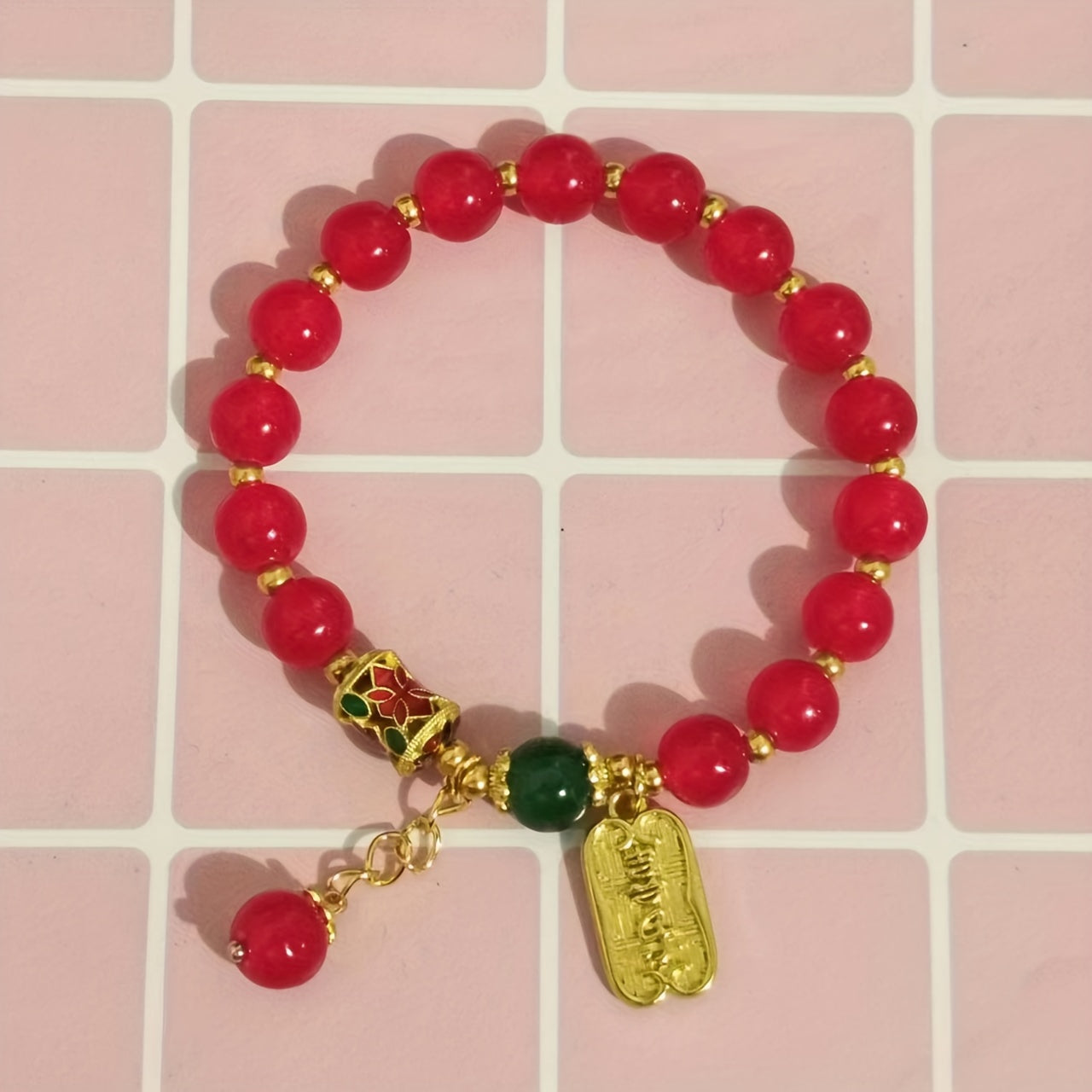 Unisex Fashion Red Agate-Style Crystal Bracelet - Stylish Good Luck Charm & Perfect Friendship Gift