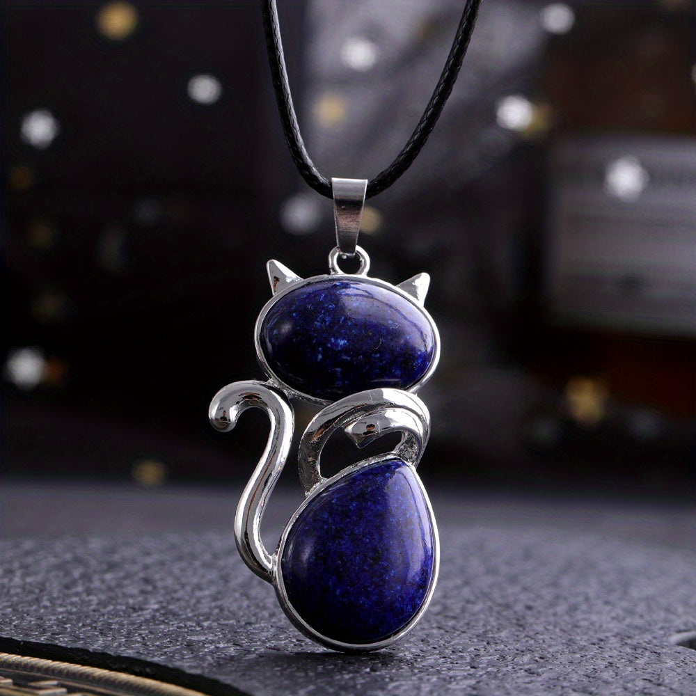 1pc Exquisite Artificial Crystal Stone Cat-Shaped Pendant Necklace, Fashion Jewelry Chain Accessory