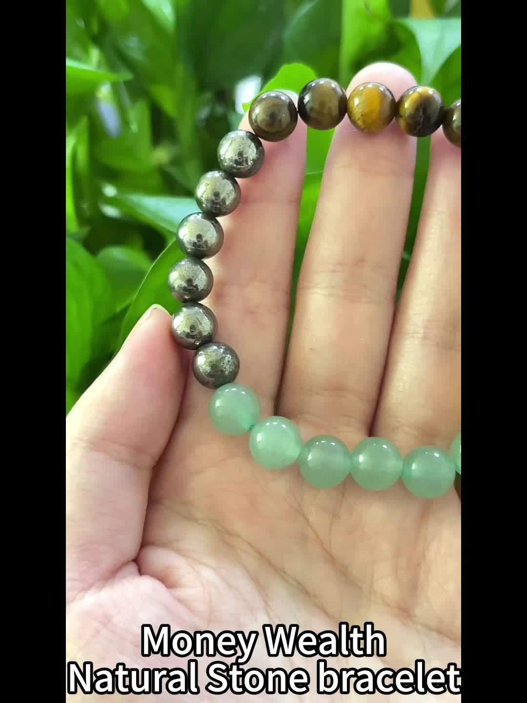 Wealth bracelet handmade by artisans, 8mm natural tiger eye stone, green aventurine, pyrite, citrine bracelet for women and men fashion jewelry accessories gift for friends encouragement
