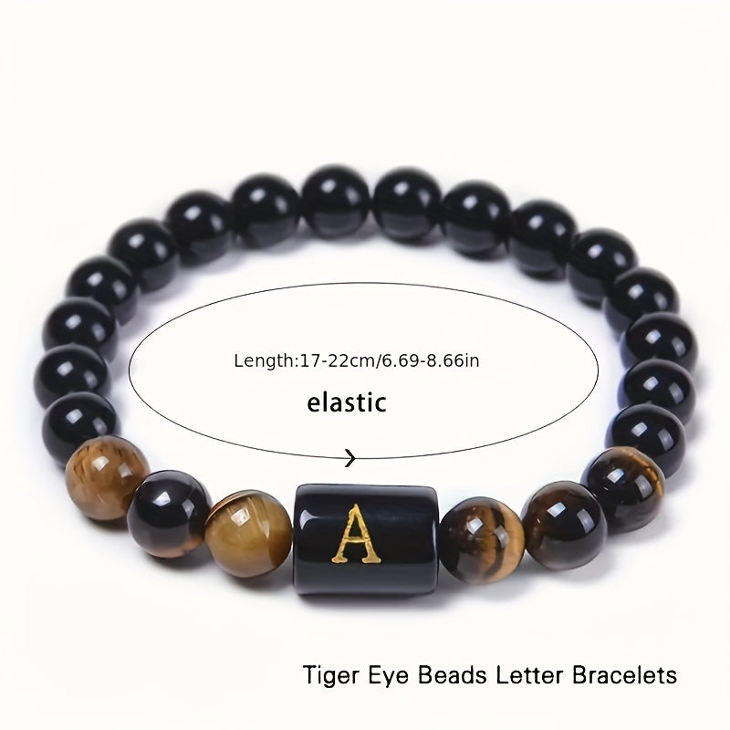 1pc Men's Tiger Eye Stretch Bracelet, Natural Stone Cuff Bracelet for Men & Women, Couple Bracelets, Father's Day Gift