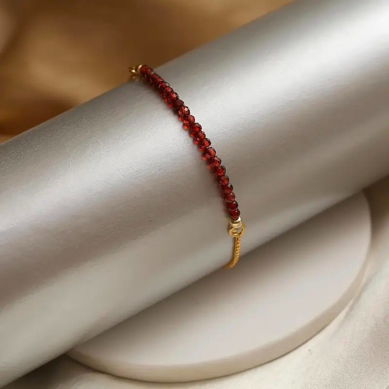 January Birthstone Bracelet for Women – Red Garnet Beaded Bolo Bracelet (6-9 inches Adjustable Length)