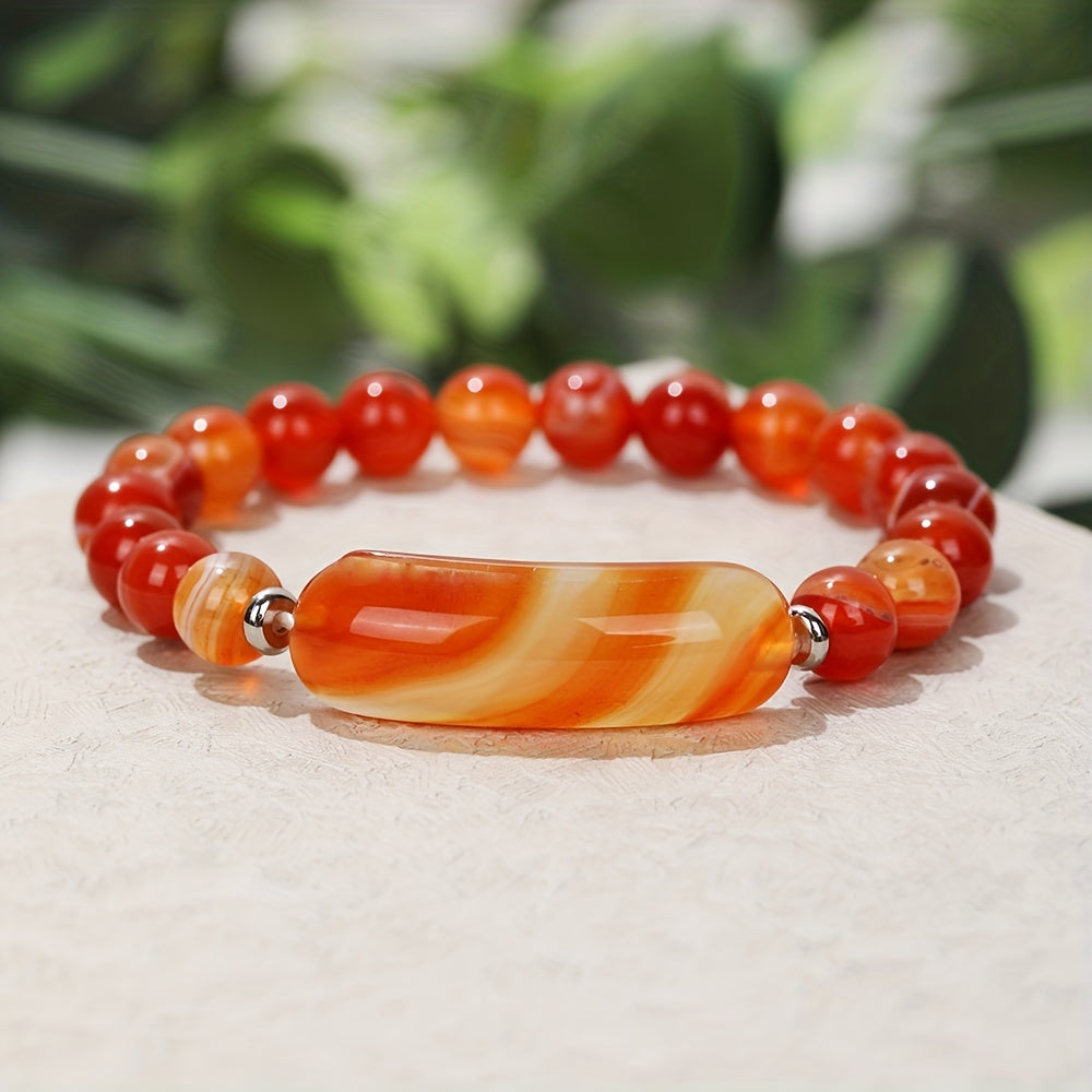 1pc Natural Semi-Precious Stone Rectangular Body Energy Yoga Bracelet, Father's Day Gift