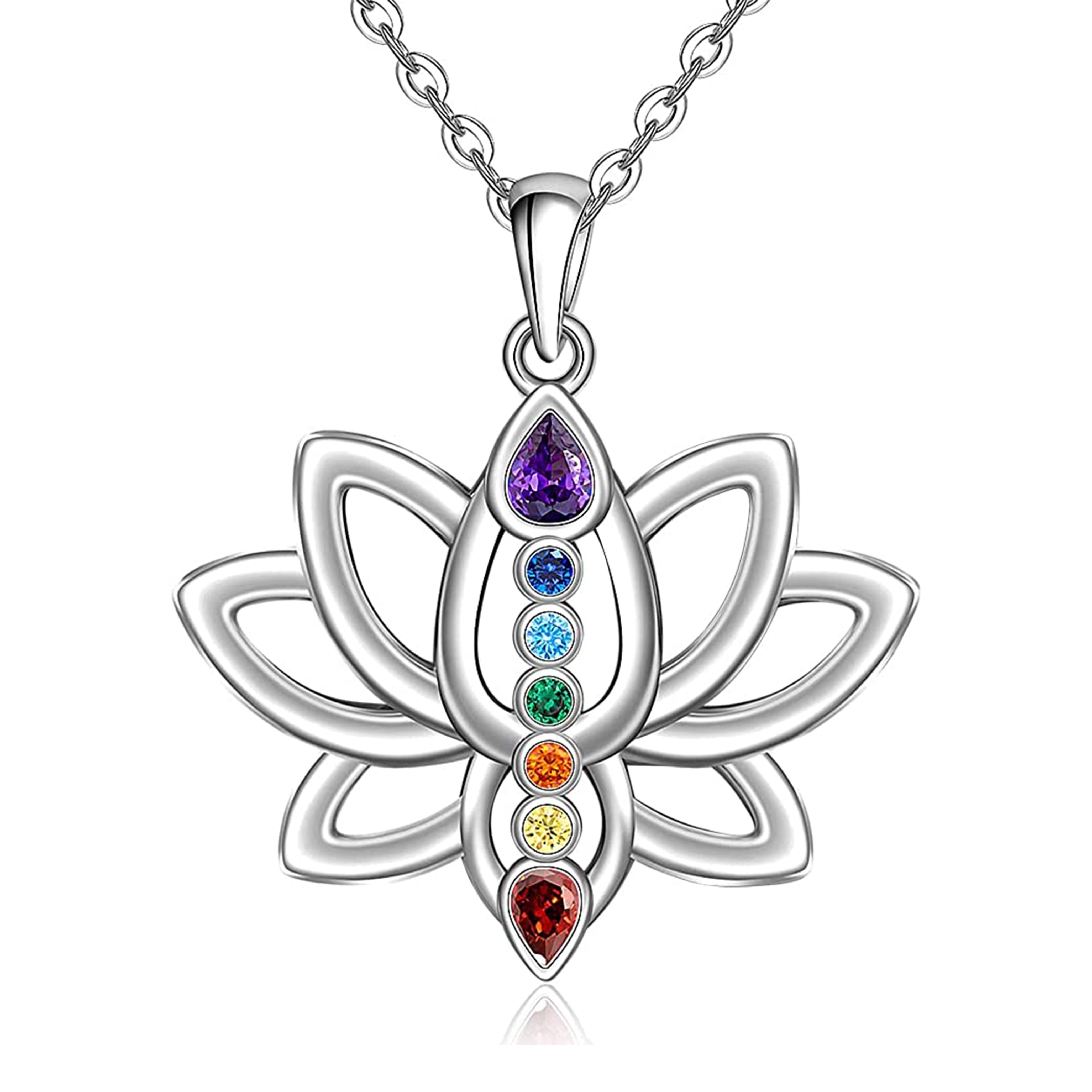 Elegant 7 Chakra Necklace Lotus Pendant Yoga Chakra Healing Stone Bar Necklace Female Balance Banquet Jewelry Couples Holiday Party Anniversary Gift