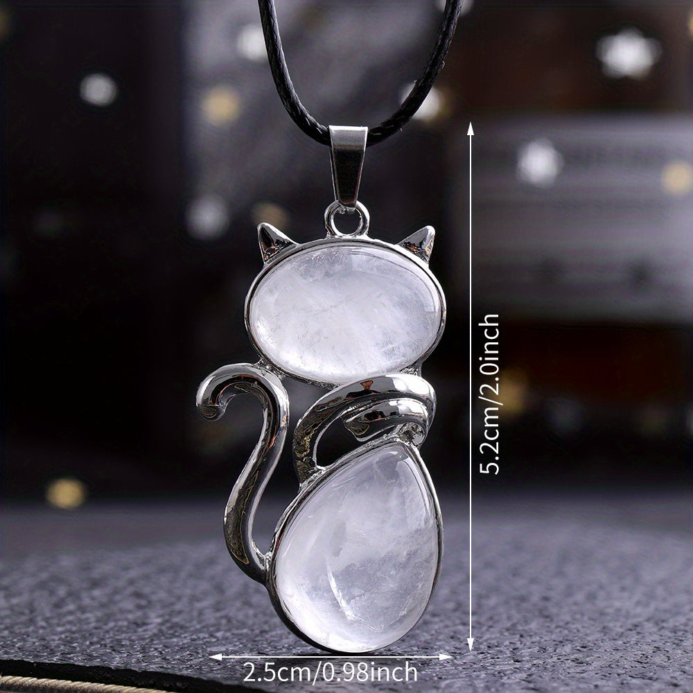 1pc Exquisite Artificial Crystal Stone Cat-Shaped Pendant Necklace, Fashion Jewelry Chain Accessory