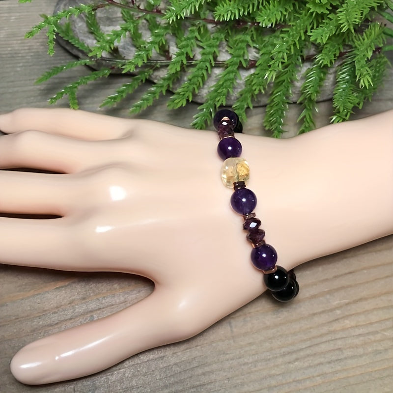 Attract Money Citrine Empathy Protection Bracelet Garnet Black Tourmaline Amethyst Bracelet Successful Healing Relief Stress Jewelry Gift
