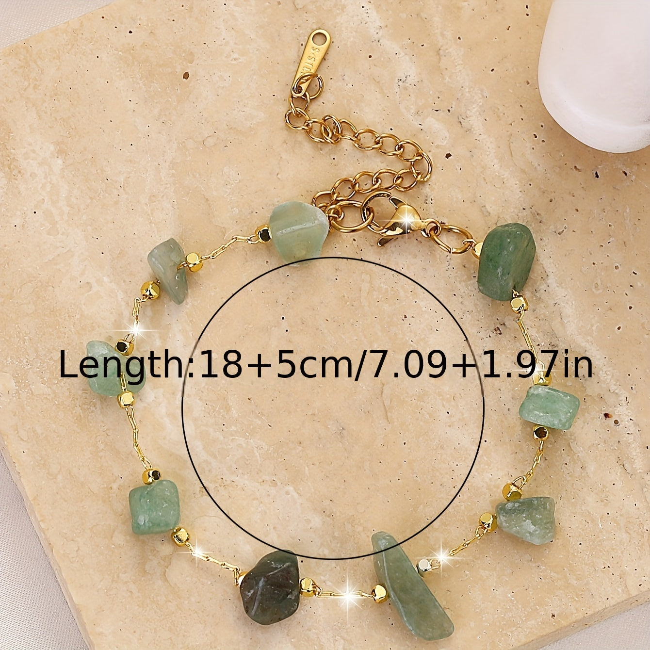 1 Bohemian Beach-Inspired Double-Layer Green Stone Bracelet - Vintage Luxury Stainless Steel with Irregular Beads, Adjustable Clasp - Ideal for Parties & Gifts, Beach Accessories