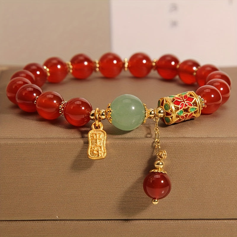 Unisex Fashion Red Agate-Style Crystal Bracelet - Stylish Good Luck Charm & Perfect Friendship Gift