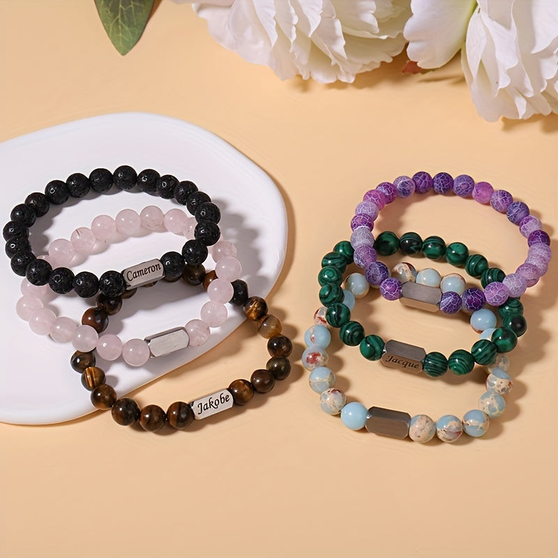 Personalized Beaded Bracelet with Engraving - Perfect Gift for Birthday, Anniversary, Mom, and Family