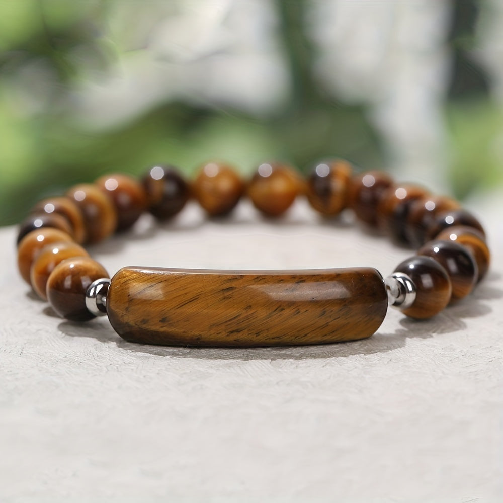 1pc Natural Semi-Precious Stone Rectangular Body Energy Yoga Bracelet, Father's Day Gift