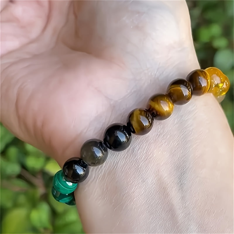 4 Pcs Elegant Bohemian Beaded Bracelet - Natural Citrine, Malachite, Rose Quartz, Moonstone, Tiger Eye, and Vermillion Stones for Wealth, Protection, and Vitality - Suitable for Banquet Party, Daily Wear, and Gift for Her