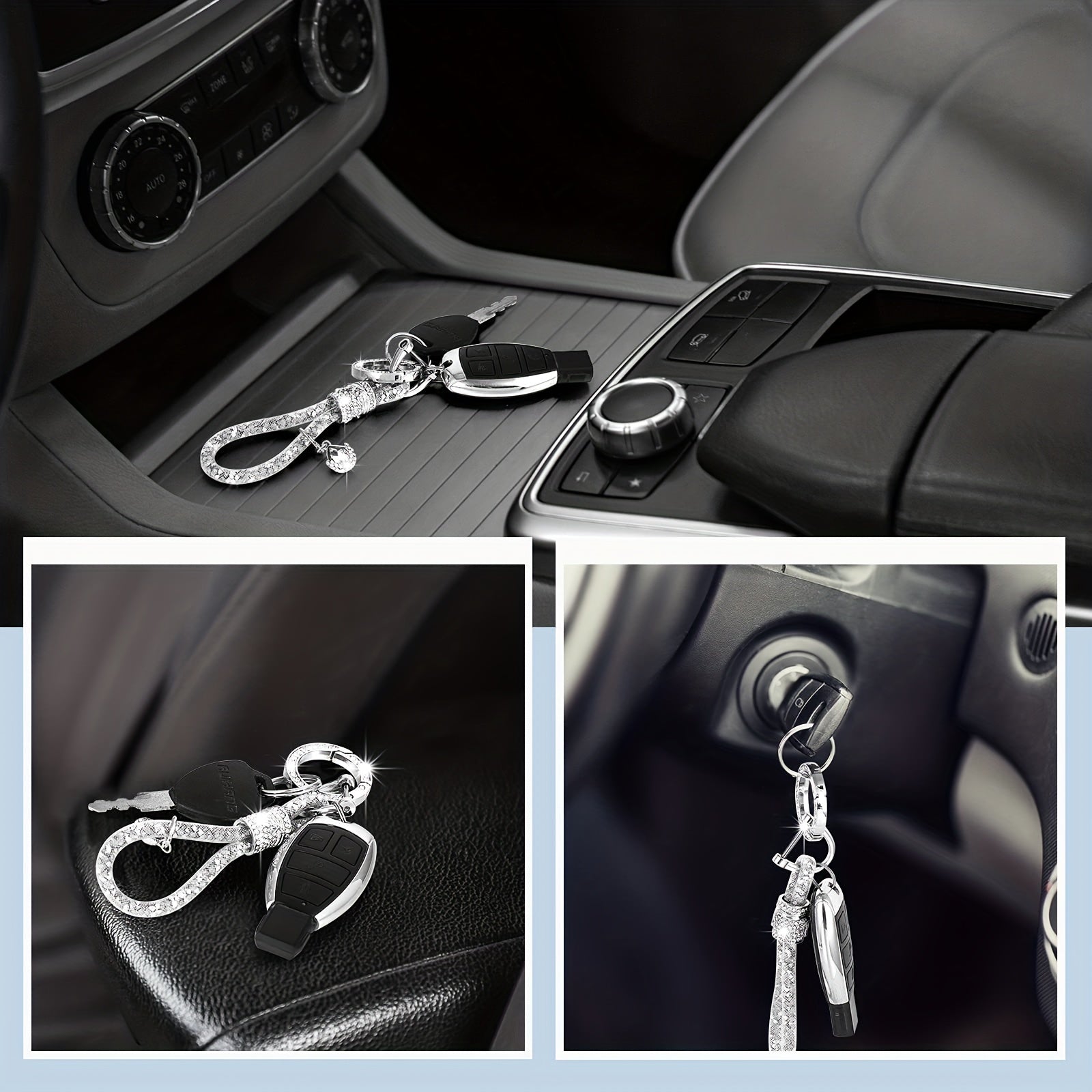 1pc Crystal Bling Car Keychain For Women, Glitter Rhinestone Keychain Ring Strap Keychain Accessories Car Key Decorations, Ideal Choice For Gifts