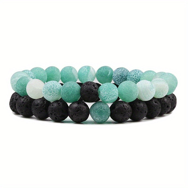 2pcs/set Men & Women's 2-Piece 8mm Stone Beaded Bracelet Set