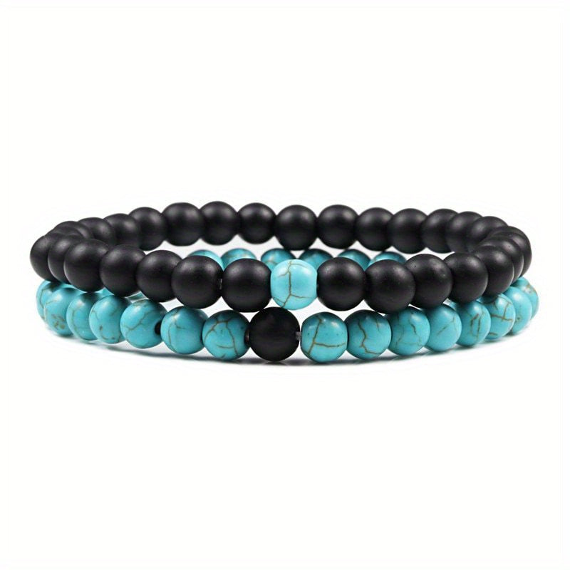 2pcs/set Men & Women's 2-Piece 8mm Stone Beaded Bracelet Set