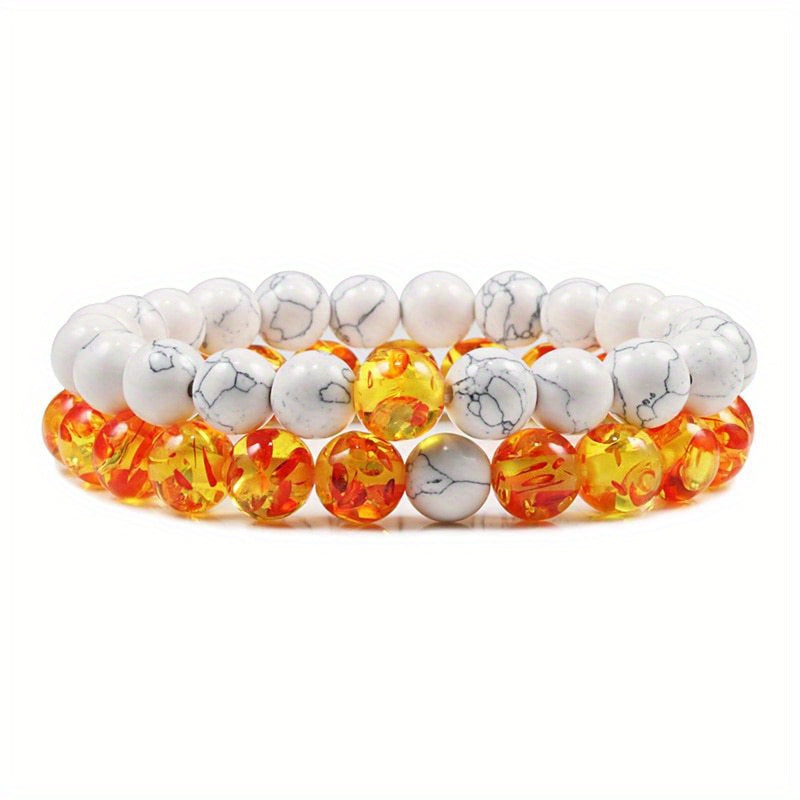 2pcs/set Men & Women's 2-Piece 8mm Stone Beaded Bracelet Set