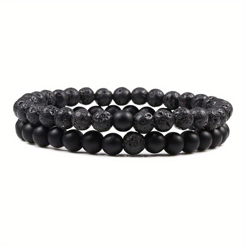 2pcs/set Men & Women's 2-Piece 8mm Stone Beaded Bracelet Set