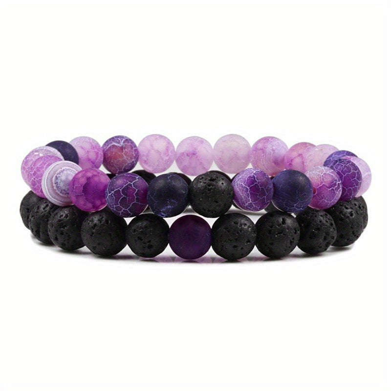 2pcs/set Men & Women's 2-Piece 8mm Stone Beaded Bracelet Set