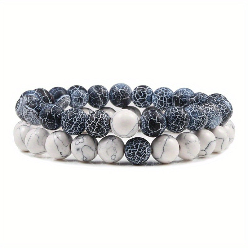 2pcs/set Men & Women's 2-Piece 8mm Stone Beaded Bracelet Set