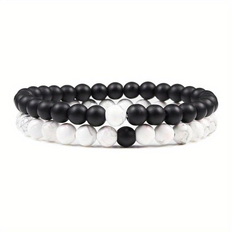 2pcs/set Men & Women's 2-Piece 8mm Stone Beaded Bracelet Set