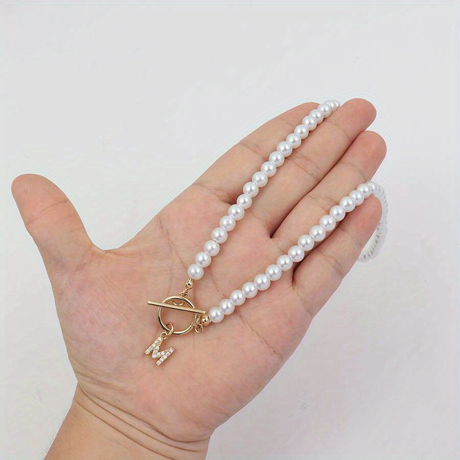 Exquisite Initial Letter Pendant Necklace - Pearl Strands with Zirconia Accents, Toggle Clasp, Shell Pearls, and Dainty Chain - Perfect Party Favors for Women