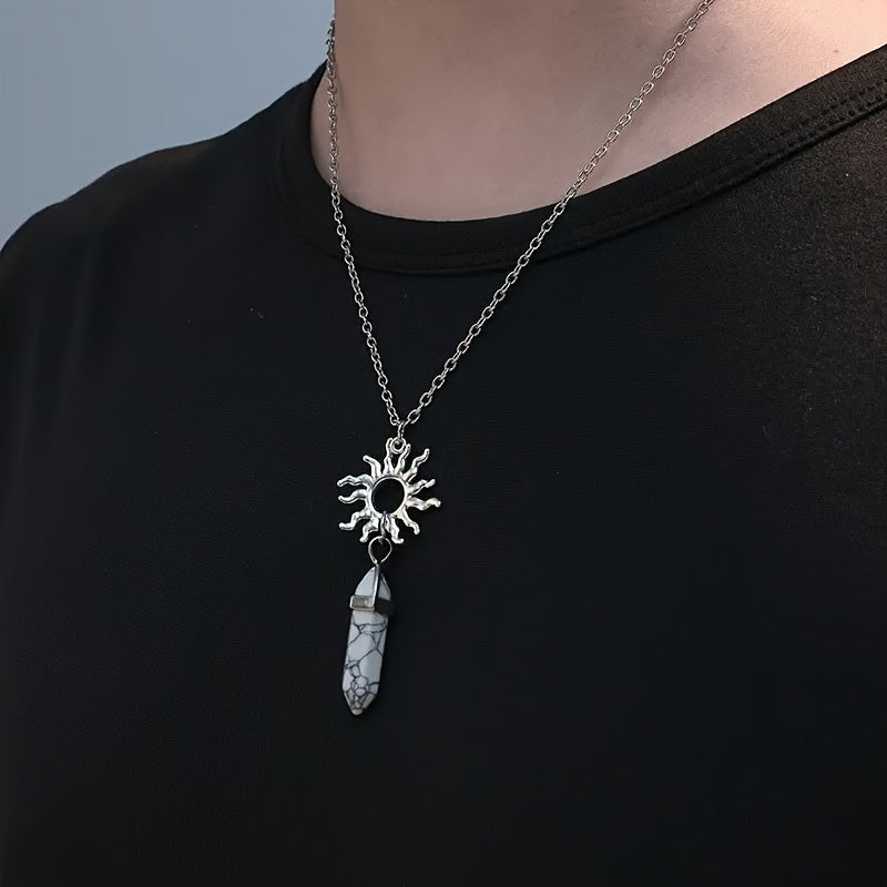 4pcs Set Of Jade Jewelry Featuring Sun And Moon Synthetic Stone, Hexagonal Crystal Couple Necklace, Charm Bracelet, And Lucky Multi-layer Necklace For Men